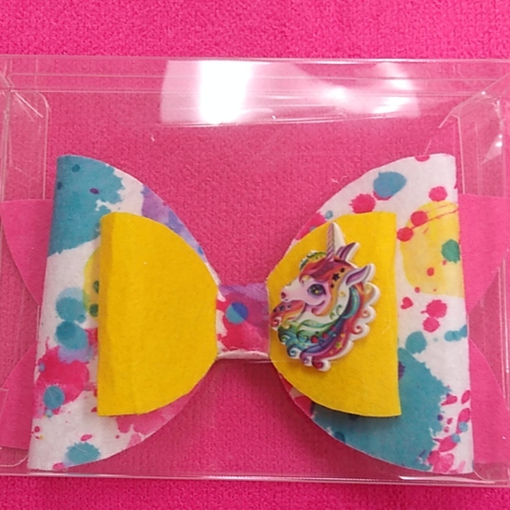 Handmade unicorn rainbow splash print hairbow